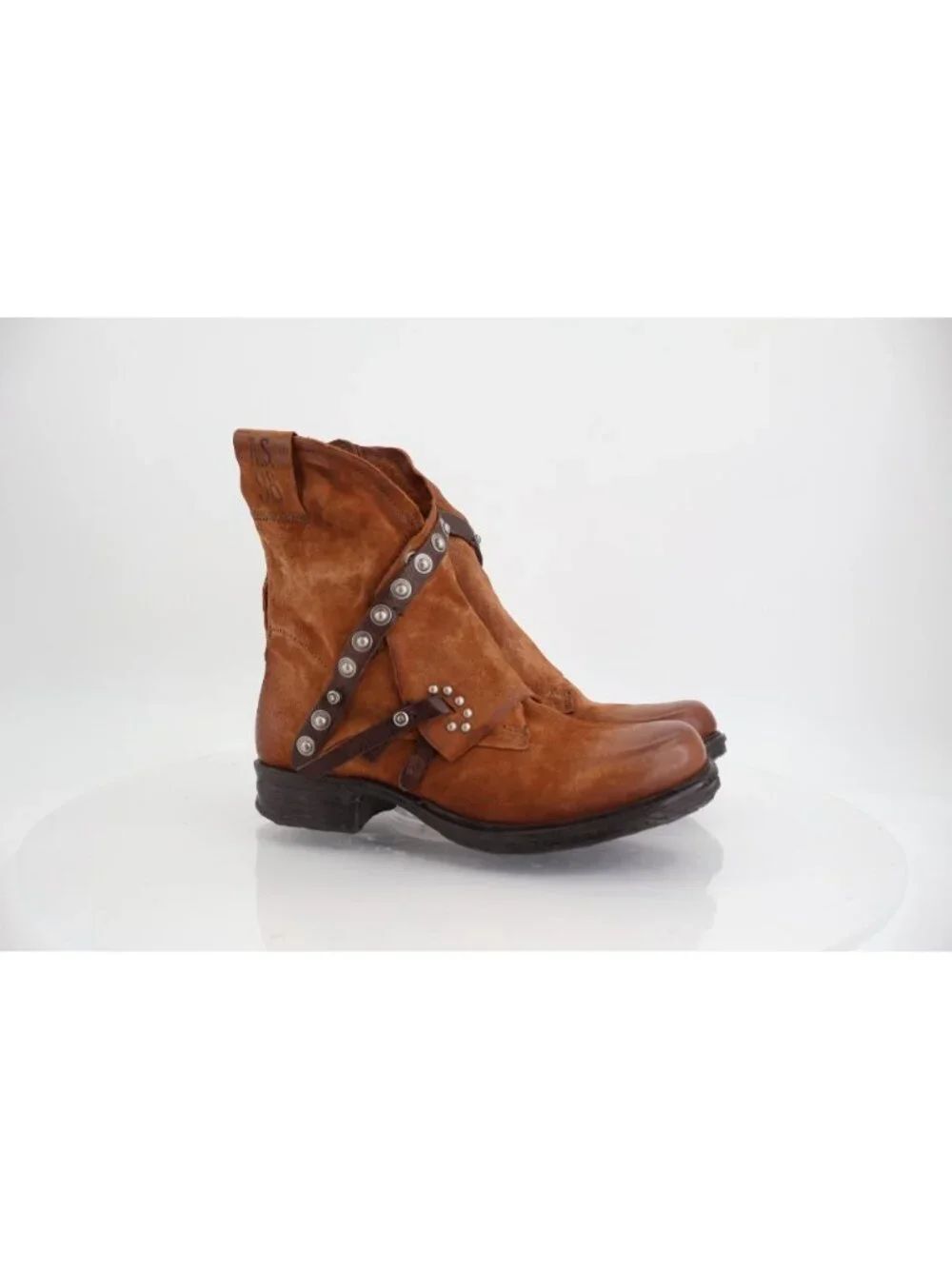 A.S. 98 Sheffield Leather Biker Boots Size 39 8.5 Brown Leather Studded Moto